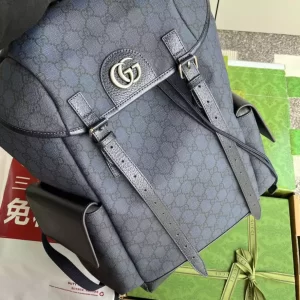 Ophidia GG Medium Backpack in Blue and Black GG Supreme Canvas - GP04