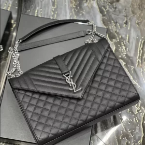 Saint Laurent Envelope Large in Quilted Grain de Poudre Embossed Leather Bag - YSL40