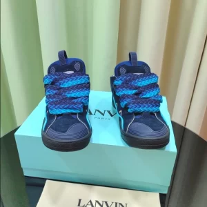 Lanvin Leather Curb Sneaker in Navy Blue and Gray - LV08