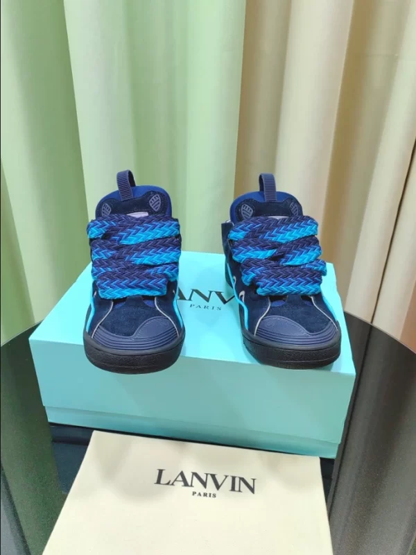 Lanvin Leather Curb Sneaker in Navy Blue and Gray - LV08