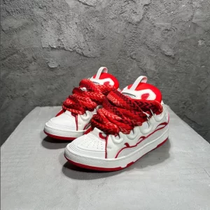 Lanvin Leather Curb Sneaker in White and Red - LV01