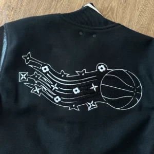 LV x NBA Leather Varsity Jacket in Black