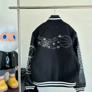 LV x NBA Leather Varsity Jacket in Black