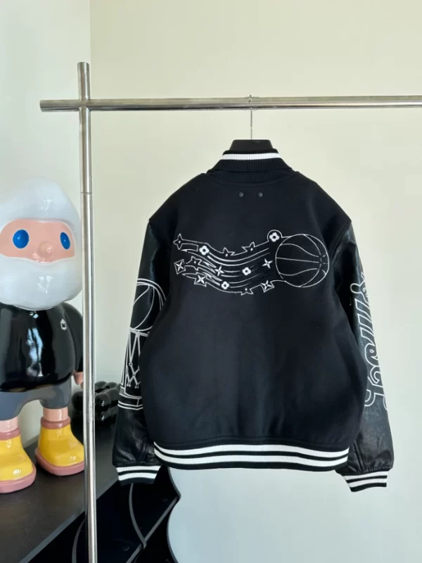 LV x NBA Leather Varsity Jacket in Black