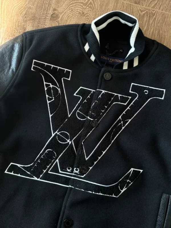 LV x NBA Leather Varsity Jacket in Black