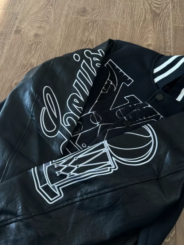 LV x NBA Leather Varsity Jacket in Black