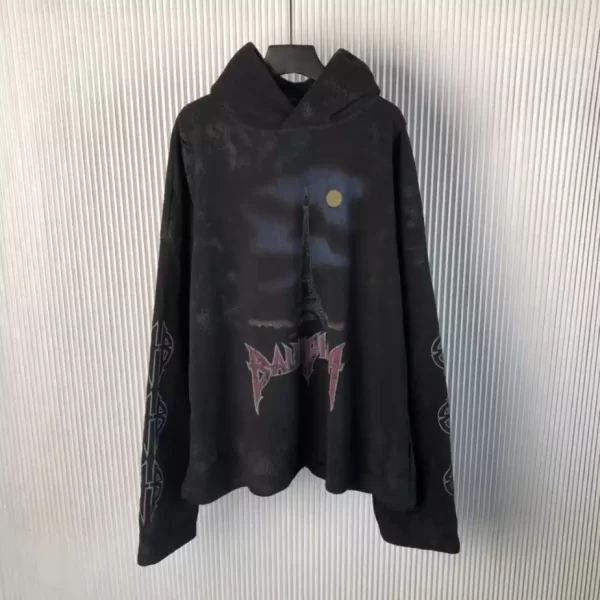 Balenciaga Paris Moon Crinkled Hoodie Large Fit in Black